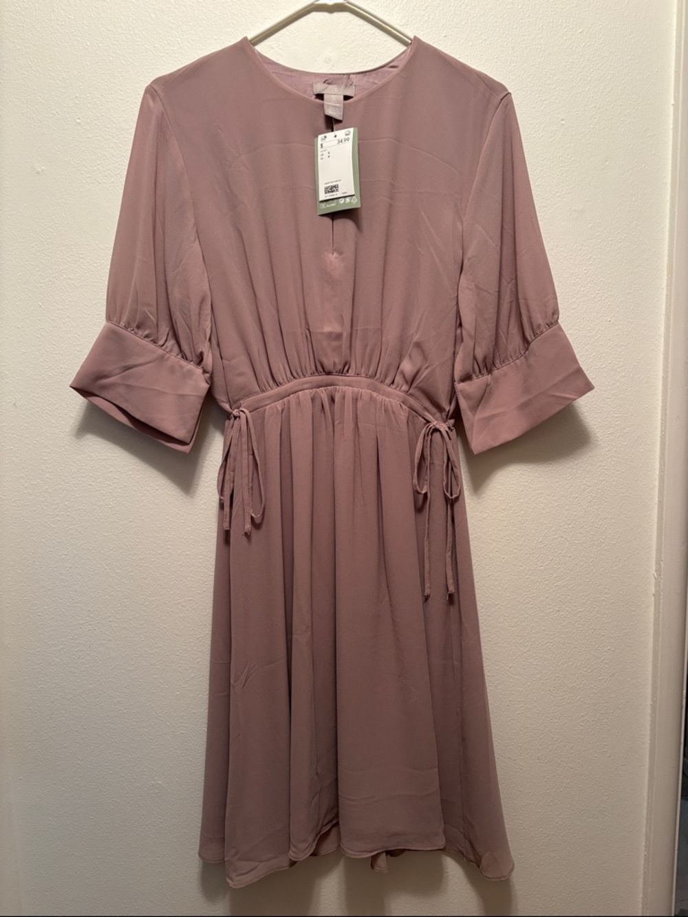 H&M Dusty Rose Tie-Waist Midi Dress